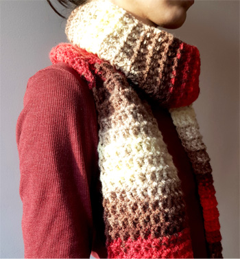 Red scarf, video tutorial, free crochet pattern